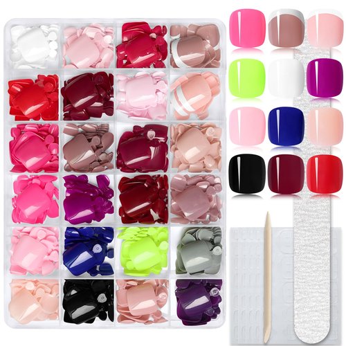 576pc Press on Toenails Women Toe Nails Press ons Nails for Feet, French Tips Toenails Press ons Toes Nail Tips Fake Toenail Glue on Toe Press-on Nail Feet Artificial Acrylic Toes Nail with Glue Tab