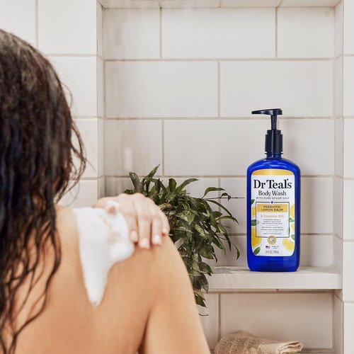 Dr Teal's Body Wash - Pure Epsom Salt with Prebiotic Lemon Balm & Sage | 24 Fl Oz (Pack of 4)