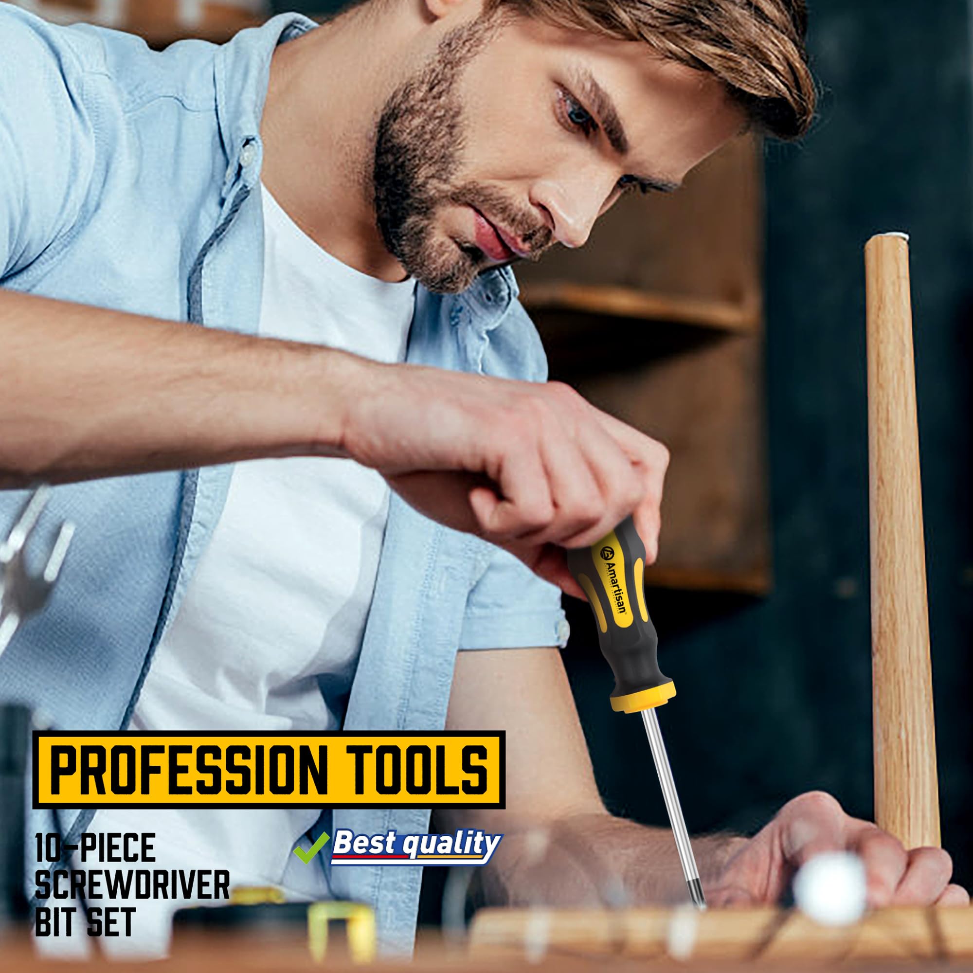 Amartisan 10-Piece Magnetic Screwdrivers Set, 5 Phillips and 5 Slotted Tips Professional Cushion Grip Screwdriver Set 2pcs Portable Multifunction Key Mini Screwdriver (Yellow)