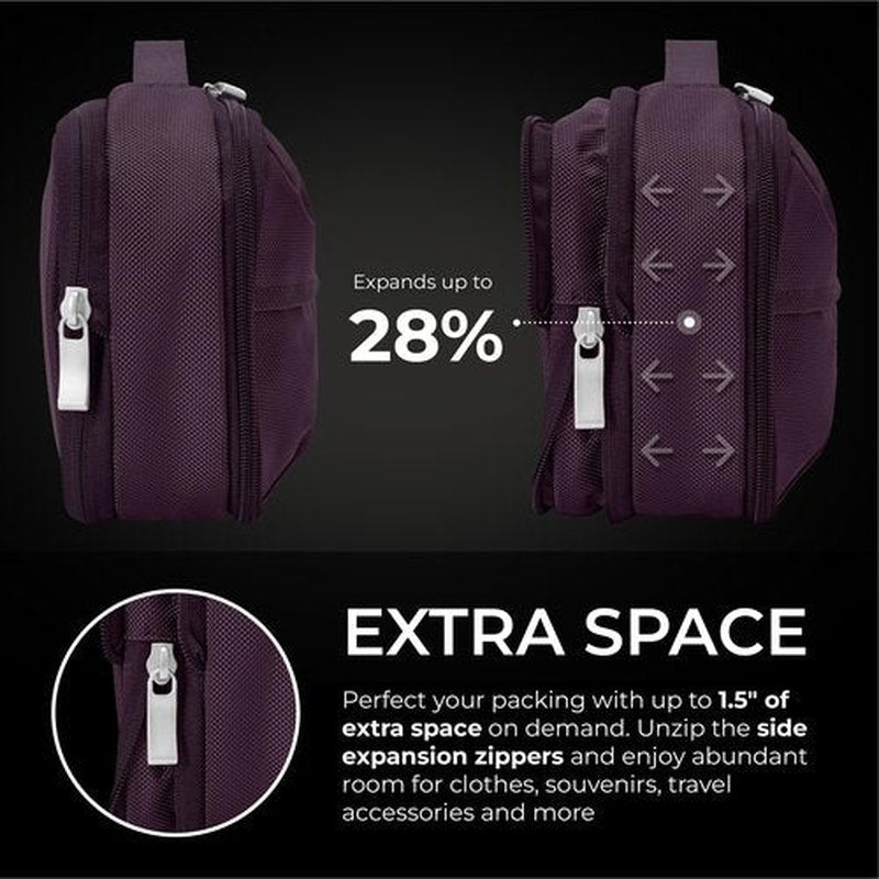 Briggs & Riley Expandable Essentials Kit - Toiletry Travel Bags for Women & Men, Organizer for Vacation, Compact Dopp Kit for Bathroom Accessories, Makeup, & Skincare - Baseline Collection, Plum
