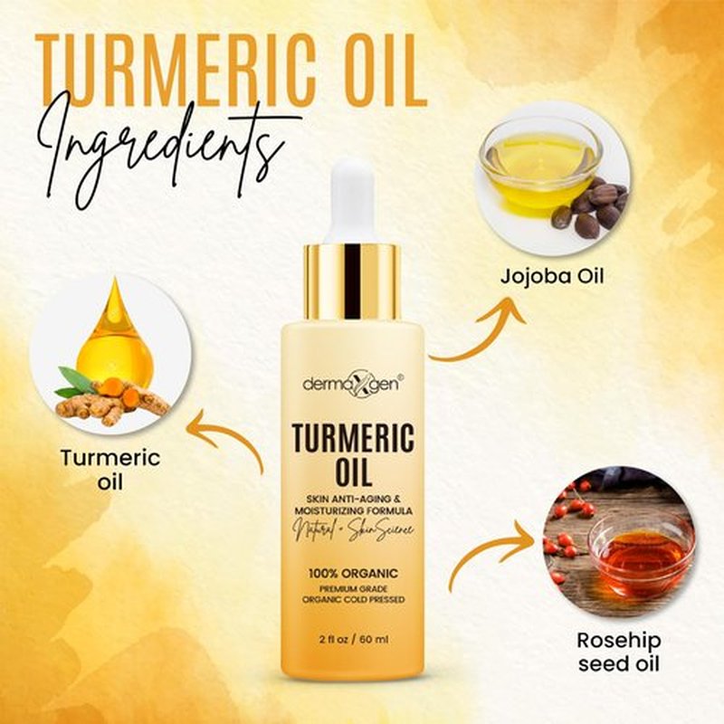 DERMAXGEN Organic Turmeric Oil for Skin Lightening – Turmeric Face Oil for Dark Spots, Anti-Aging & Hydrating Dry Skin – Glow Moisturizer for Face, Neck & Eyes (2 FL OZ / 60 ML)
