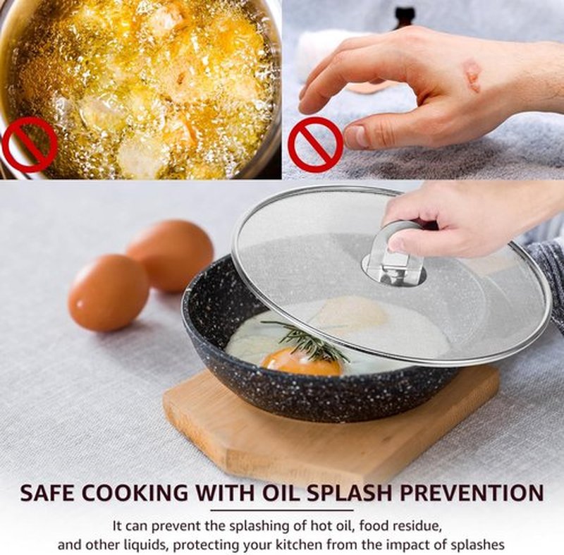 Skiennix Splatter Guard - Stainless Steel Frying Pan Screen Set | Splash Proof Oil Covers (9.8", 11.4", 13")
