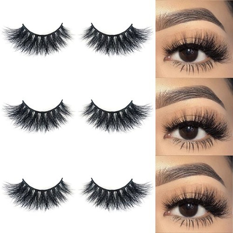 Mink lashes Mikiwi 3 Pairs Eyelashes D327-3, 22MM Mink Eyelashes, Fluffy Mink Lashes, Thick HandMade Full Strip Lashes, Cruelty Free Luxury Makeup Dramatic Lashes