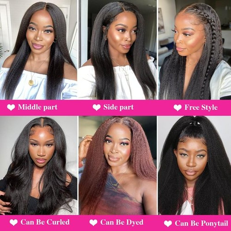 Larhali Kinky Straight V Part Wig Human Hair with Drawstring 200% Density Upgrade Glueless U Part Wig No Leave Out No Sew In V Part Wigs Kinky Straight Human Hair Wigs 18 Inch