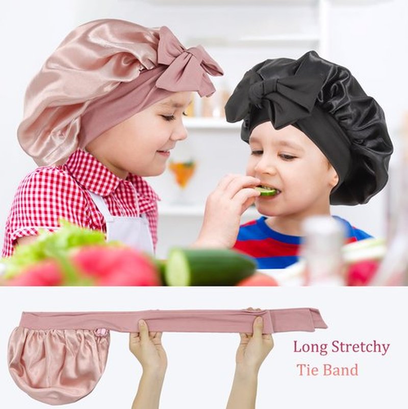 SAYMRE 2 PCS Kids Bonnet for Girls Double Layer Silk Satin Bonnet Sleep Cap for Child Curly Natural Hair 3-12Y (pink&black)
