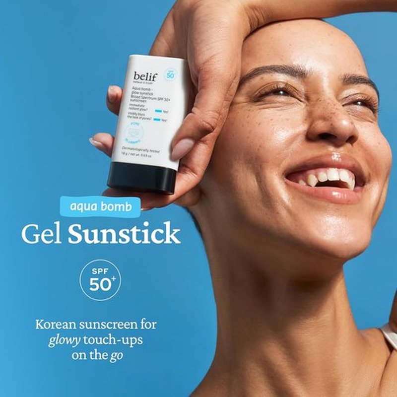 Belif Aqua Bomb Niacinamide Sunscreen Stick SPF 50+ - Lightweight Korean Sunstick with Hyaluronic Acid, No White Cast, 0.63 oz