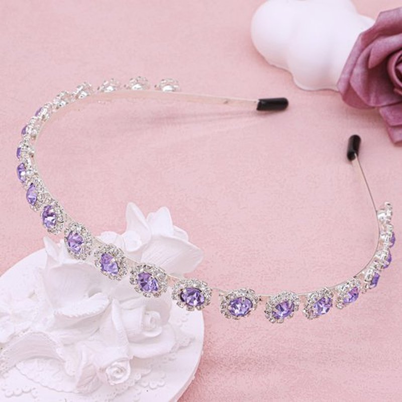 Ammei Headpiece Bridal Headpiece Wedding Headband with Crystal and Hair Accessories (Purple, 5.5'')