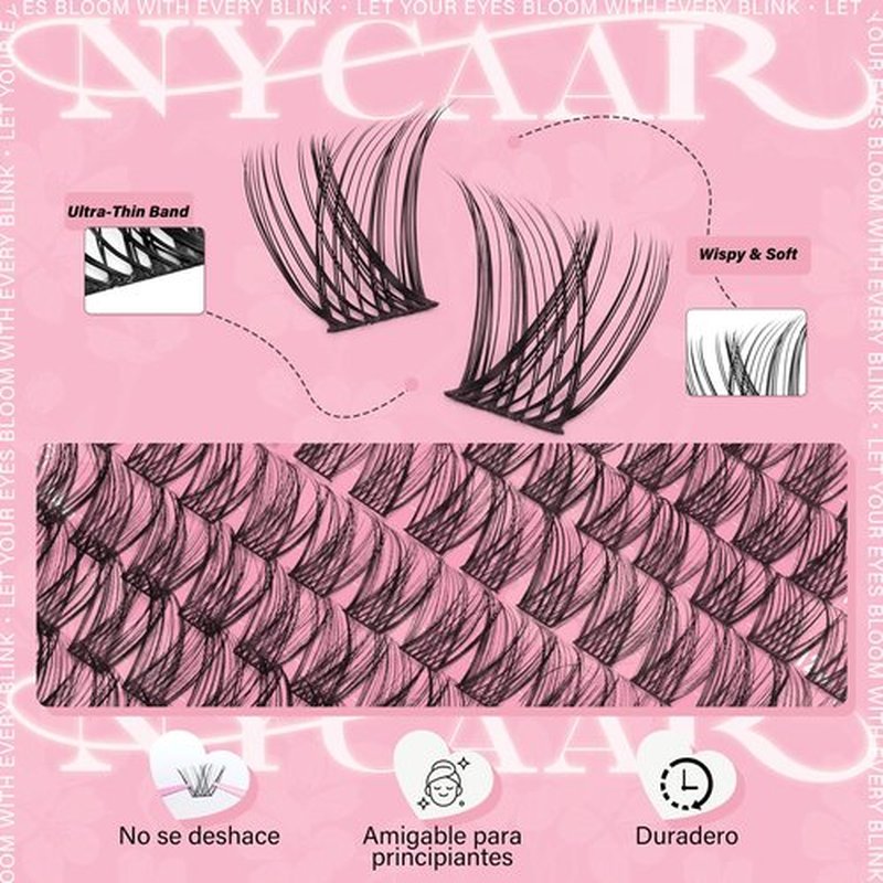 NYCAAR Lash Clusters Kit Wispy Natural Lash Extension Kit D Curl 144Pcs Fluffy Individual Lashes 8-18mm Anime Eyelash Extension Kit with Bond and Seal,Applicators DIY Lashes Kit at Home(NY03)