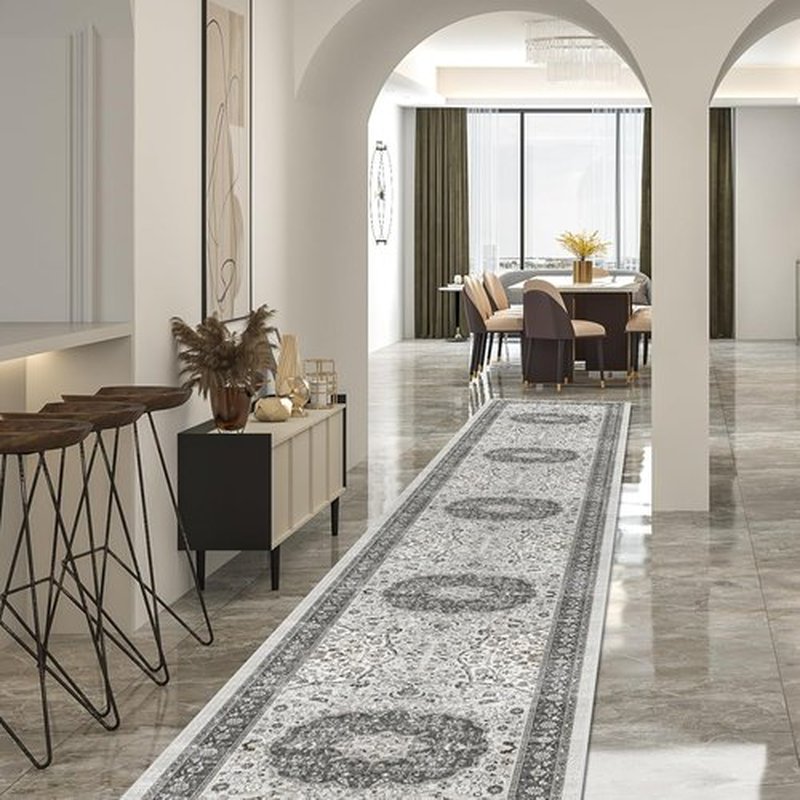 Hallway Washable Runner Rug - Vintage Soft Non-Slip Indoor Carpet | 2'6'' x 14', Grey