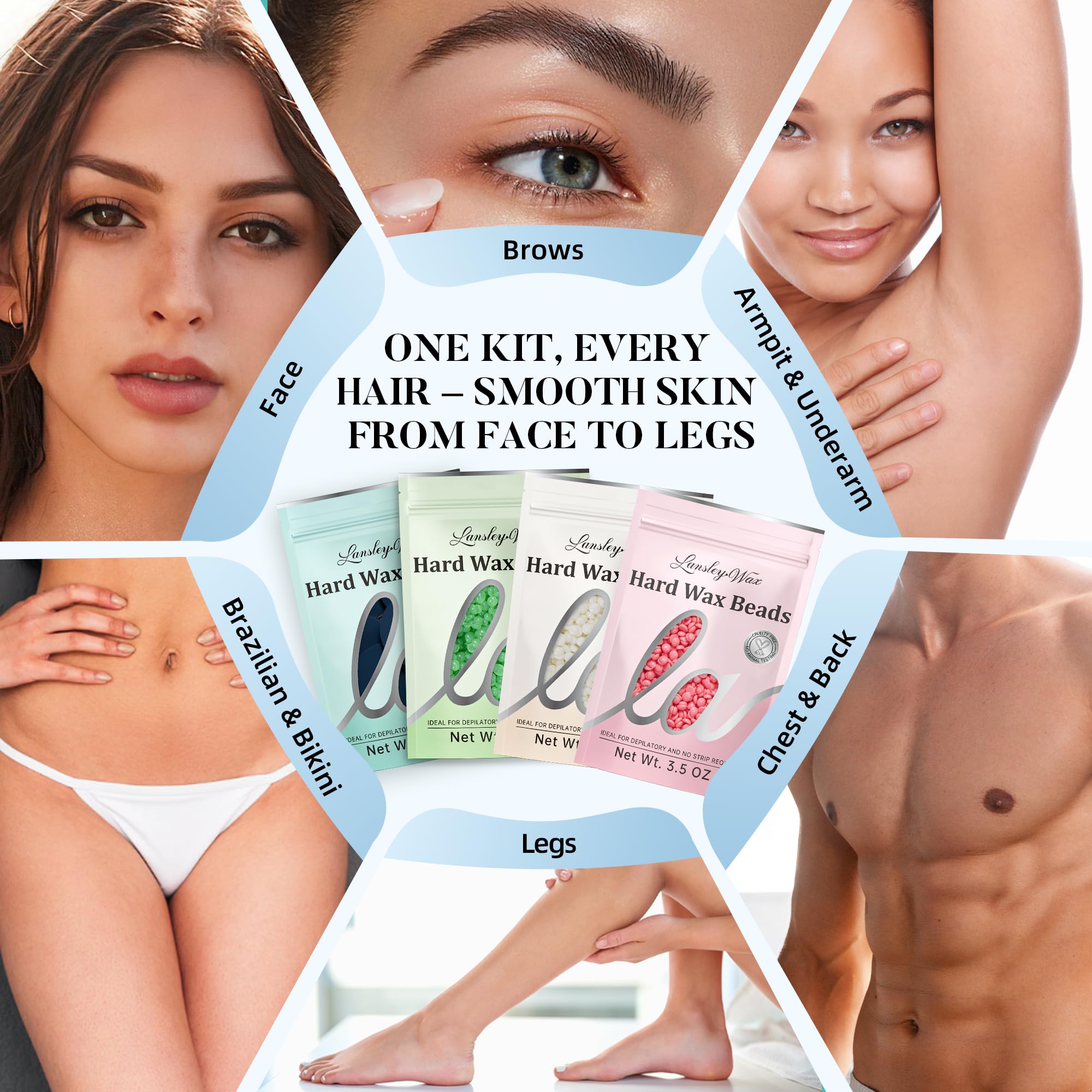 LANSLEYWAX Digital Waxing Kit for Women Men - Water Blue Waxing Machine with 39 Accessories - Hard Wax Kit for Arm Leg Brazilian Bikini Face Sensitive Skin, Wax Warmer Hair Removal for Home/Salon Use