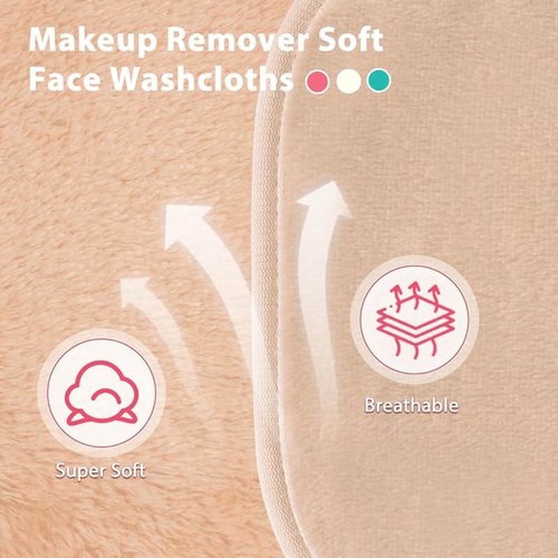 Natwag Makeup Remover Cloths - Reusable Microfiber Face Towels | 12 Pack, 6" x 6", Beige with Mesh Bag