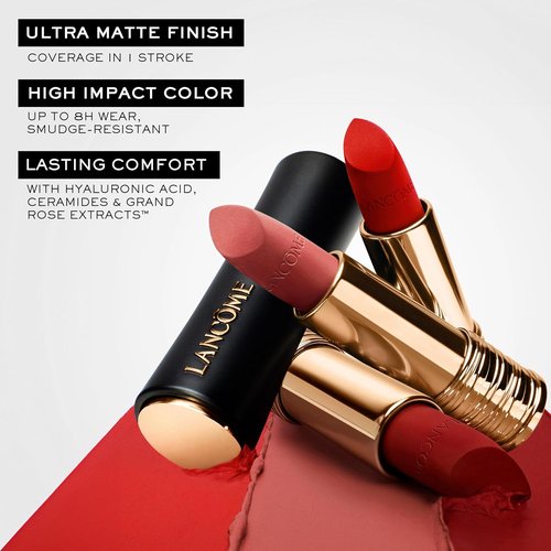 Lancôme L’Absolu Rouge Drama Matte Lipstick - Ultra Matte Finish, 8HR Full Coverage, Moisturizing Ceramides & Hyaluronic Acid