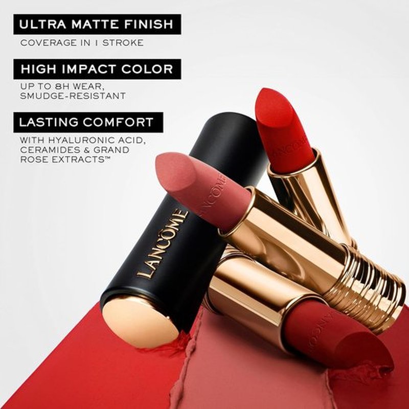 Lancôme L’Absolu Rouge Drama Matte Lipstick - Ultra Matte Finish, 8HR Full Coverage, Moisturizing Formula
