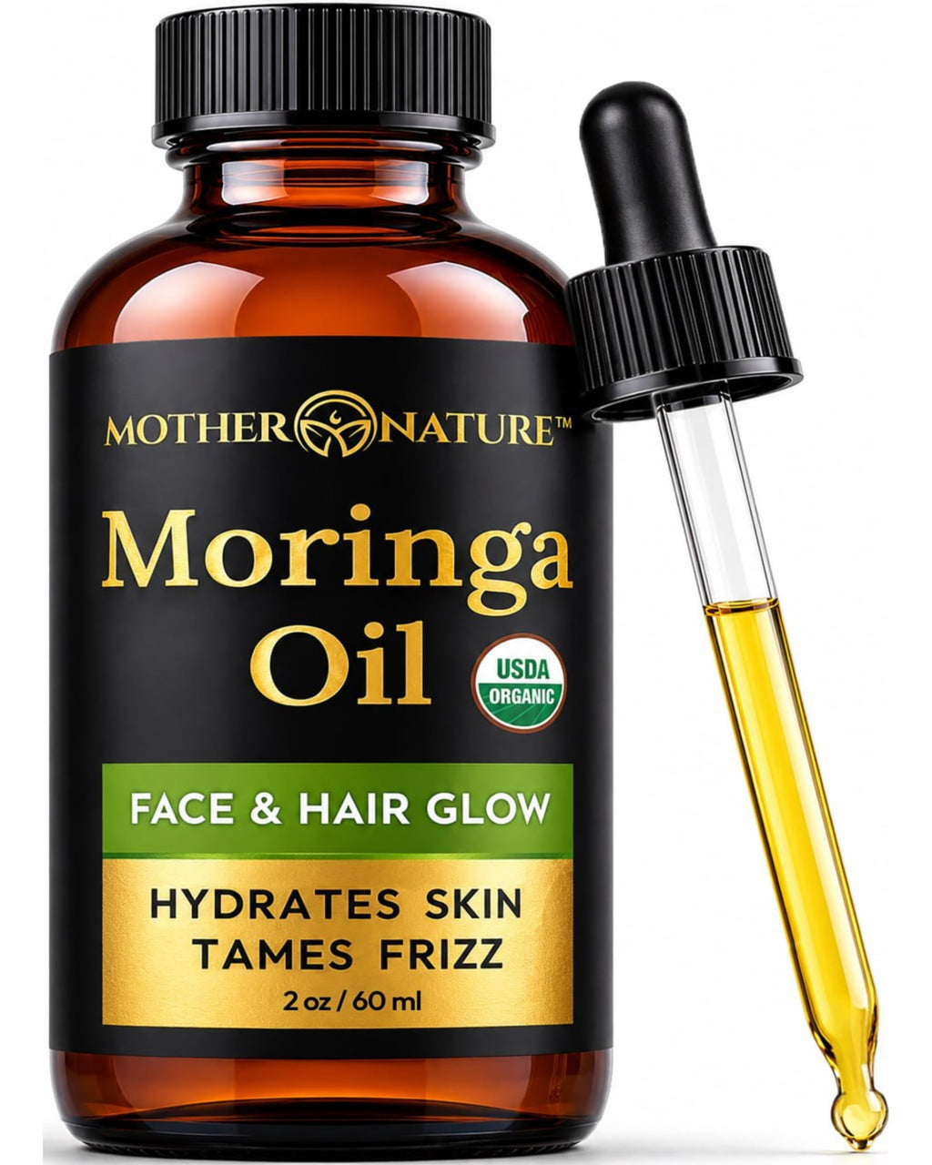 Moringa Oil - USDA Certified Organic, 100% Pure, Cold Pressed & Unrefined Gluten Free Oil (2oz) - Natural Moisturizer for Skin, Face, Body & Hair - Non-GMO & Vegan