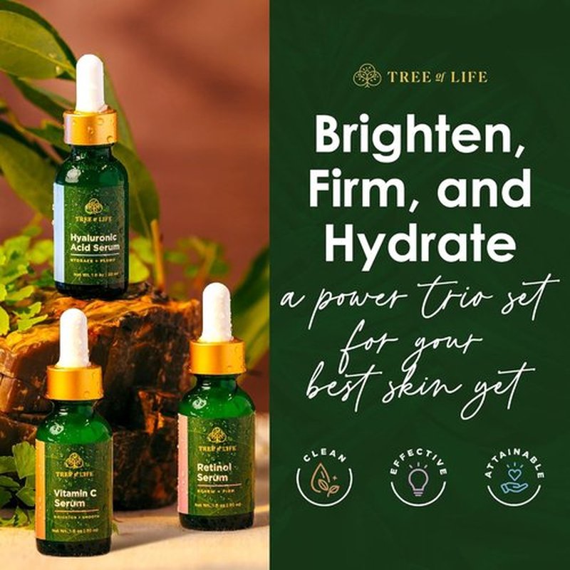 Tree of Life Beauty Facial Skin Care Set | Brightening & Firming Serums with Vitamin C, Retinol & Hyaluronic Acid - 1 Fl Oz (Pack of 3)
