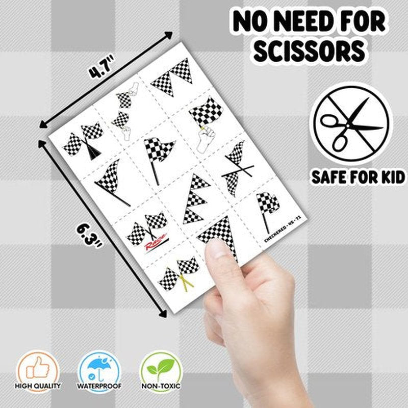 72PCS Checkered Flag Party Set - 48PCS Temporary Tattoos & 24PCS Slap Bracelets - Racing-Themed Birthday Supplies, Baby Shower Gifts, Classroom Rewards & Party Decor