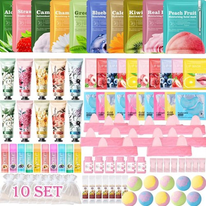 110 PCS Spa Party Supplies for Women, Spa Party Favors Include Face＆Lip Mask,Hand Cream,Under Eye Patches and Foot Bath Bombs,Spa Birthday Sleepover Party Supplies,Sleepover Party Gifts