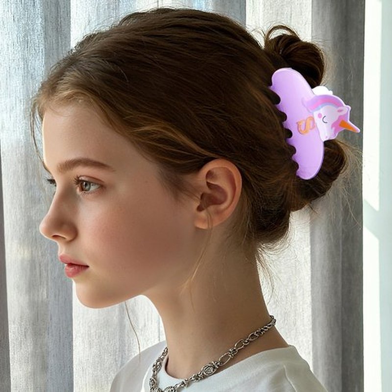 Fohufo Valentines Day Gifts for Girls - Cute Initial Unicorn Hair Clips, Purple Claw Clips Durable Hair Clip, Unicorn Gifts for Girl 6-12 Year Old Girl Brithday Gift, Letter A