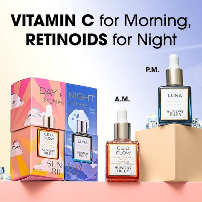 Sunday Riley Brighten & Plump Set - Day & Night Skincare Duo for Radiant Skin