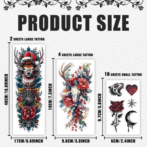 Cerlaza Christmas Temporary Tattoos for Adults, Christmas Accessories Holiday Makeup Tattoo Stickers, Santa Xmas Decorations Party Favors Stocking Stuffers, Holiday Outfits for Women