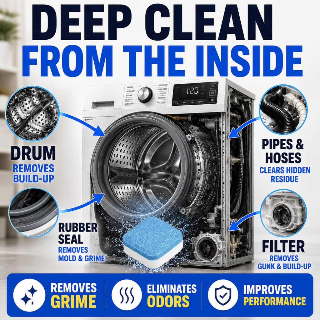GRIME LABS Washing Machine Cleaner Tablets - Penetrating Deep Clean Washer Cleaner Tablets For Front Loader And Top Load HE - Active Formula Tub Descaler Deodorizer