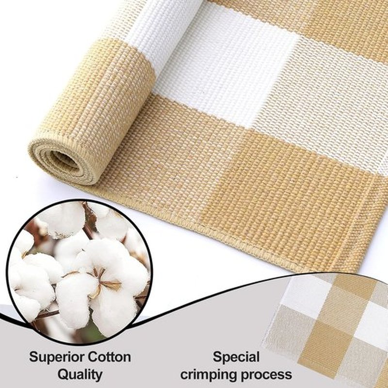 OLANLY Buffalo Plaid Rug - Washable Beige and White Cotton Doormat | 2' x 4'3" for Indoor/Outdoor Use