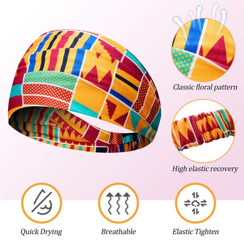 Syhood 8 Pieces African Headband Stretchy Boho Print Headband Yoga Sports Workout Wide Headwrap Elastic Twisted Knot Turban Hairband for Women Girls Hair Accessories
