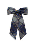 ClassExceed Jumbo Hair Bow for Girls – Extra Large 5"x8" with Long Tail & Secure French Barrette – Durable Yarn-Dyed Fabric – Elegant Back to School Accessory (Classic Navy Plaid- Blue Gold Gray #57)