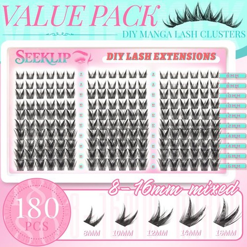 Manga Lash Clusters Bunny Wispy Natural Cluster Eyelash Extensions 8-16mm 180pcs Anime Spike Eyelashes Cluster lash clusters 8mm Bottom Lashes Individual Fake Eyelash C Curl DIY at Home (Spark)