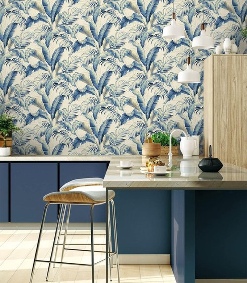 Tommy Bahama - Tropical Peel and Stick Wallpaper | Vinyl for Bedroom, Kitchen & Powder Room - 30.75 Sq Ft (Azure)