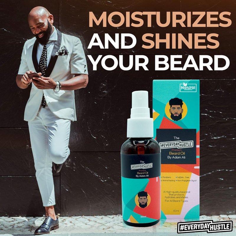 Adam Ali Beard Oil for Black Men - Lightweight Hydrating Serum for Soft Facial Hair | Jasmine Scent, 60ml