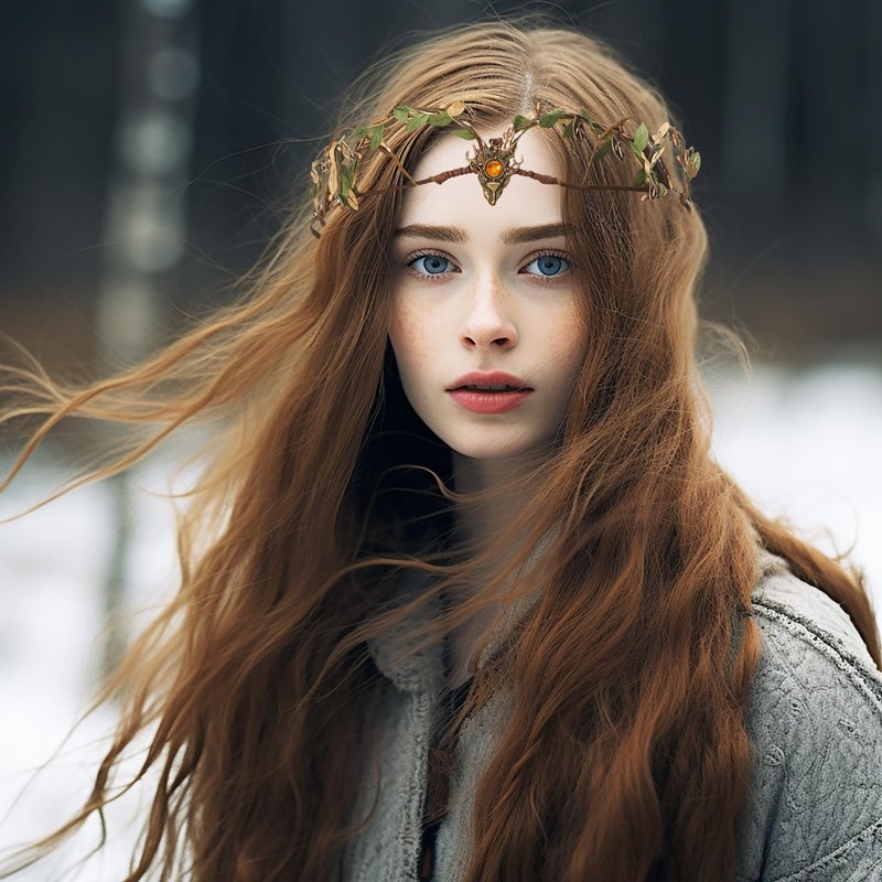 Vivivalue Golden Fairy Crown Flower Headband Floral Hair Wreath Even Headpiece Woodland Forest Circlet for Women Halloween Renaissance Wedding Bridal Cosplay Prom Photo Props