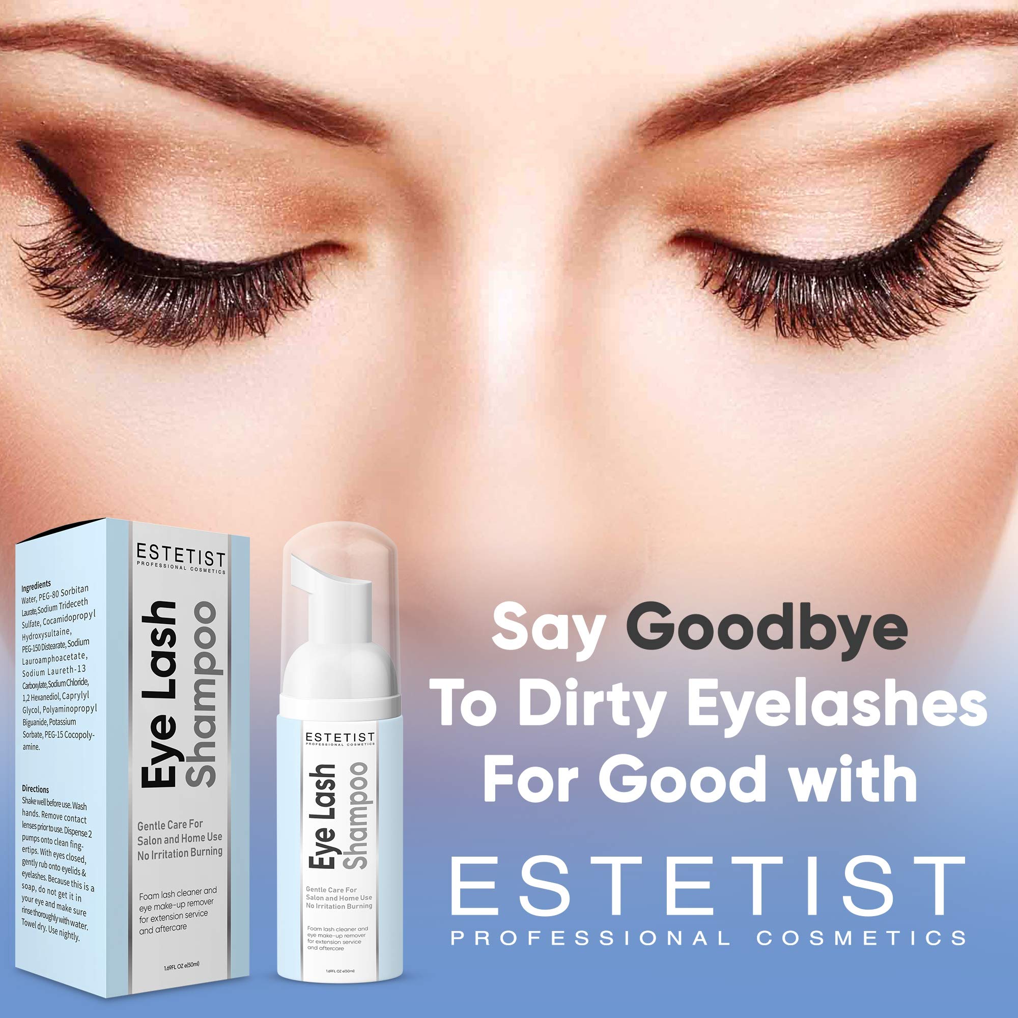 ESTETIST Eyelash Extension Shampoo & Brush Kit, Lash Wash & Foaming Cleanser for Extensions, Gentle Lash Cleaning Kit for Home or Salon Use, Oil-Free, Suitable for Sensitive Eyes