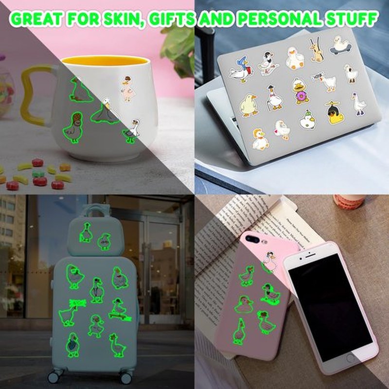 Duck Pre-Cut Temporary Tattoos 8 Sheets 96 PCS Silly Goose Party Decorations Supplies Favors Geese Animals Theme Birthday Cute Stickers Christmas Gifts for Boys Girls Class School Carnival (Luminous)