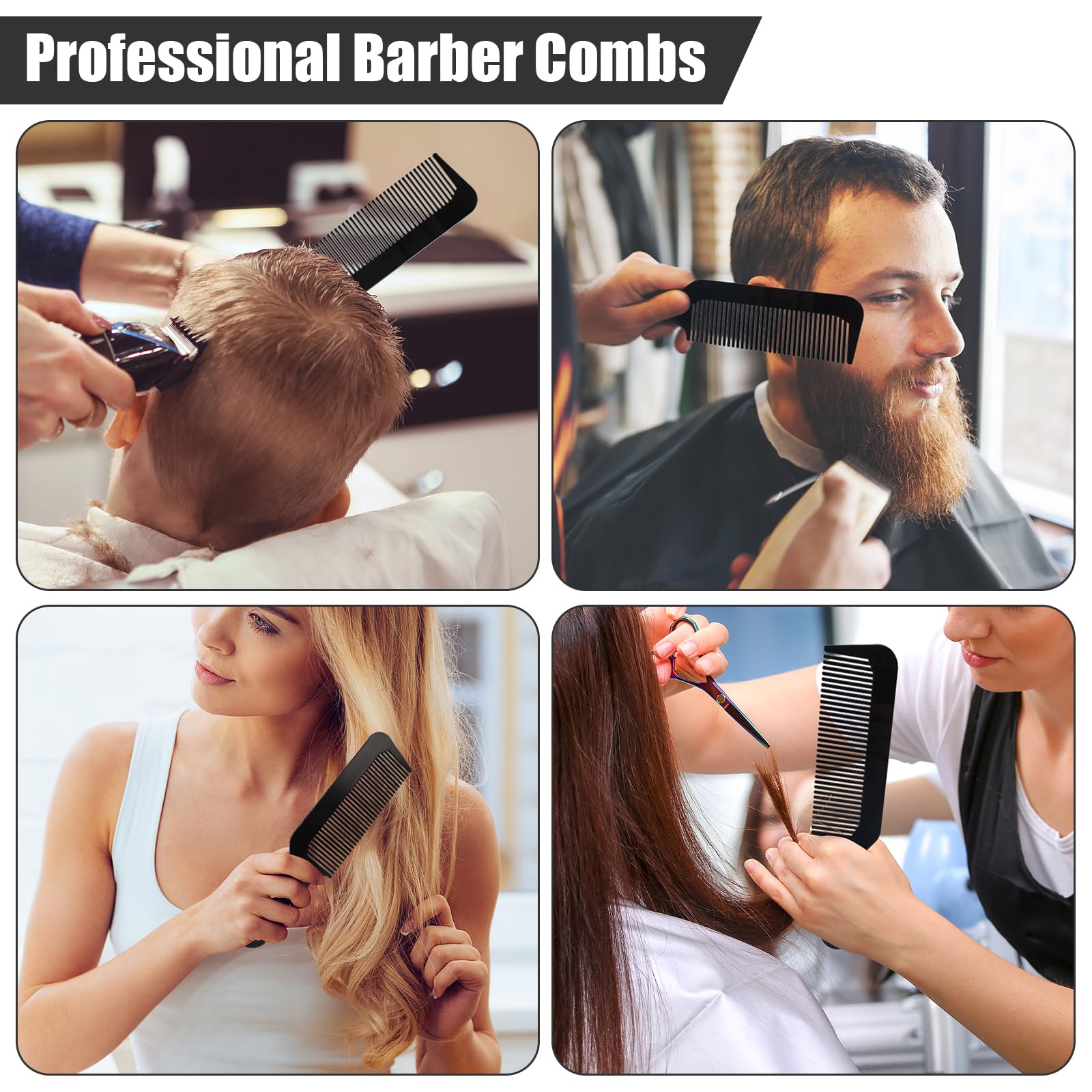 NICEMOVIC Barber Hair Cutting Blend Fade Combs 6 Pack for Hair Stylist, Barber Supplies Accessories, Individually Wrapped Clipper Fading Flat Top Blending Comb for Fades & Men Haircut (Black)