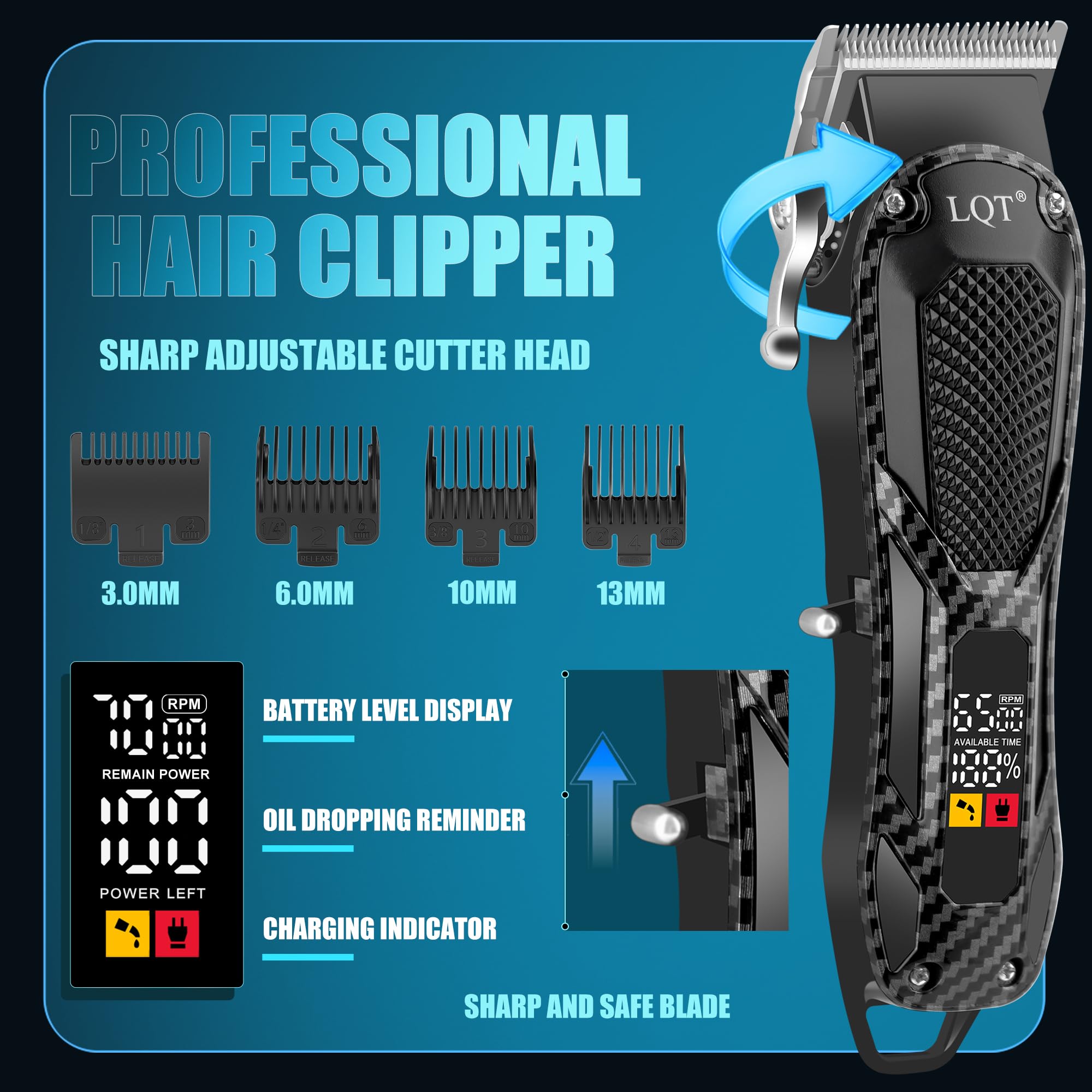 Hair Clippers for Men with LED Power Display, 4-Piece Professional Grooming Kit with Hair Clipper, Detail Trimmer, Foil Shaver & Nose Trimmer, Complete Cordless Set for Home Barber Use (Black)