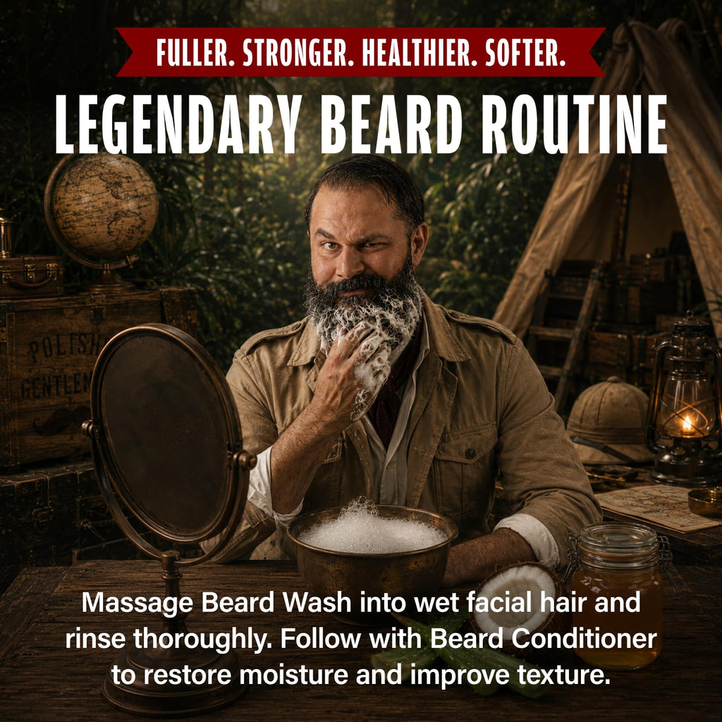 Polished Gentleman Beard Wash & Beard Conditioner Set - Biotin, Tea Tree, Aloe Vera, Manuka Honey, Argan Oil – Softens, Smooths & Hydrates Facial Hair – Paraben & Sulfate Free Shampoo Made in USA 16oz