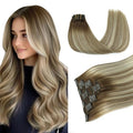 PINKPEARL Clip in Human Hair Extensions #3/8/22 Balayage Walnut Brown to Ash Brown and Golden Blonde Clip in Hair Extensions Real Human Hair 7pcs 120g 18inch Human Hair Extensios Clip ins(#3/8/22-18)
