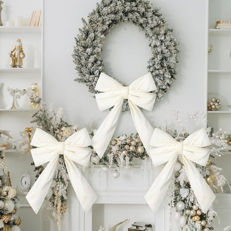 Hungdao Large White Wreath Bows - 12”x18” Waterproof Fabric for Outdoor Wedding & Home Decor