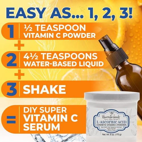 100% Pure L-Ascorbic Acid (Cosmetic Vitamin C Powder for Face) to Make Your Own Premium Beauty Serum, Skincare Mask Treatment, Hyaluronic Serums with Vit C & DIY Facial Skin Care Products 6 OZ