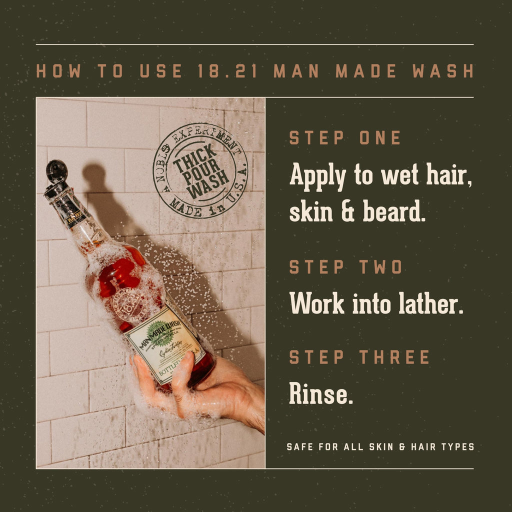 18.21 Man Made Original 3-in-1 Body Wash, Shampoo, & Conditioner for Men, All Hair & Skin Types, Strengthens and Moisturizes in a Manly Aroma, 32oz