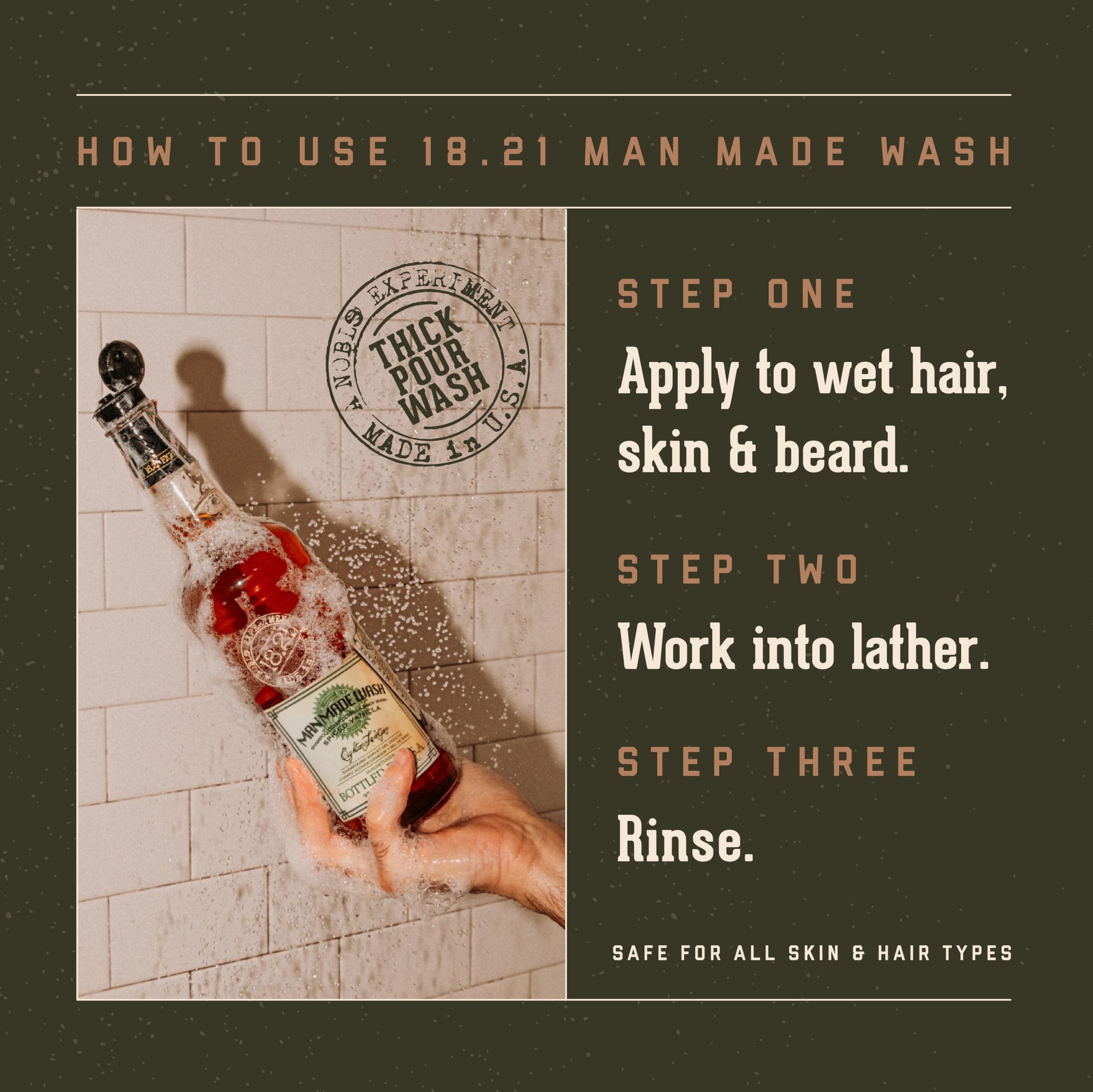 18.21 Man Made Original 3-in-1 Body Wash, Shampoo, & Conditioner for Men, All Hair & Skin Types, Strengthens and Moisturizes in a Manly Aroma, 32oz