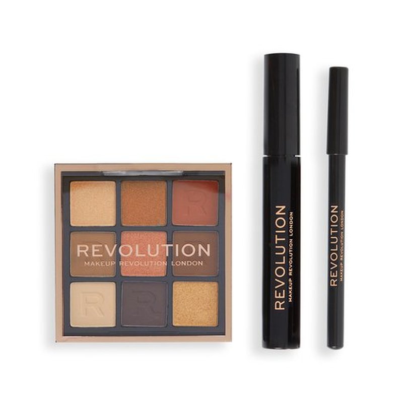 Makeup Revolution Into The Bronze Eye Set Gift Set, Eyeliner, Mascara & Eye Palette Included