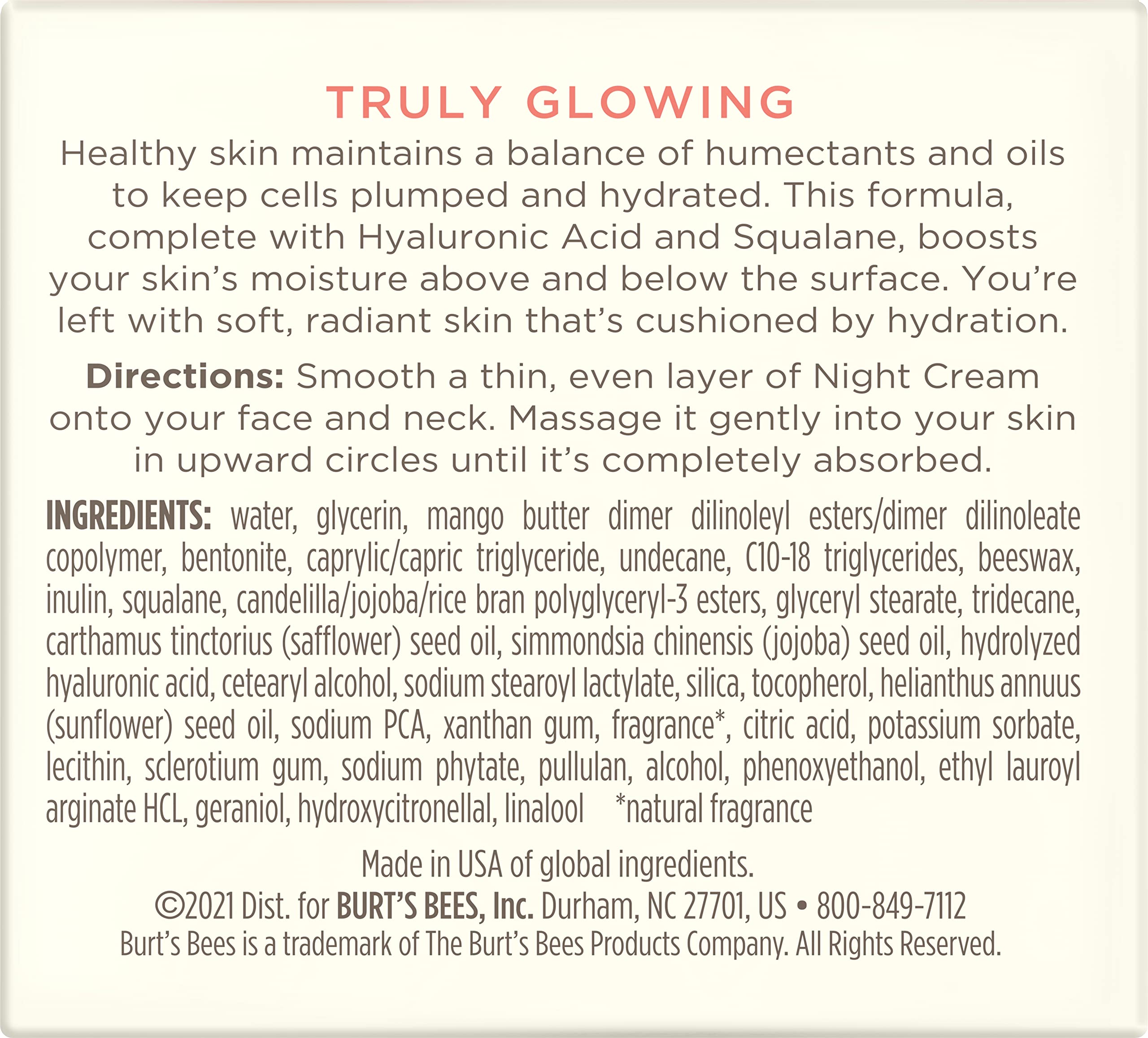 Burt's Bees Truly Glowing Night Cream Unisex 1.8 oz, White (I0115908)