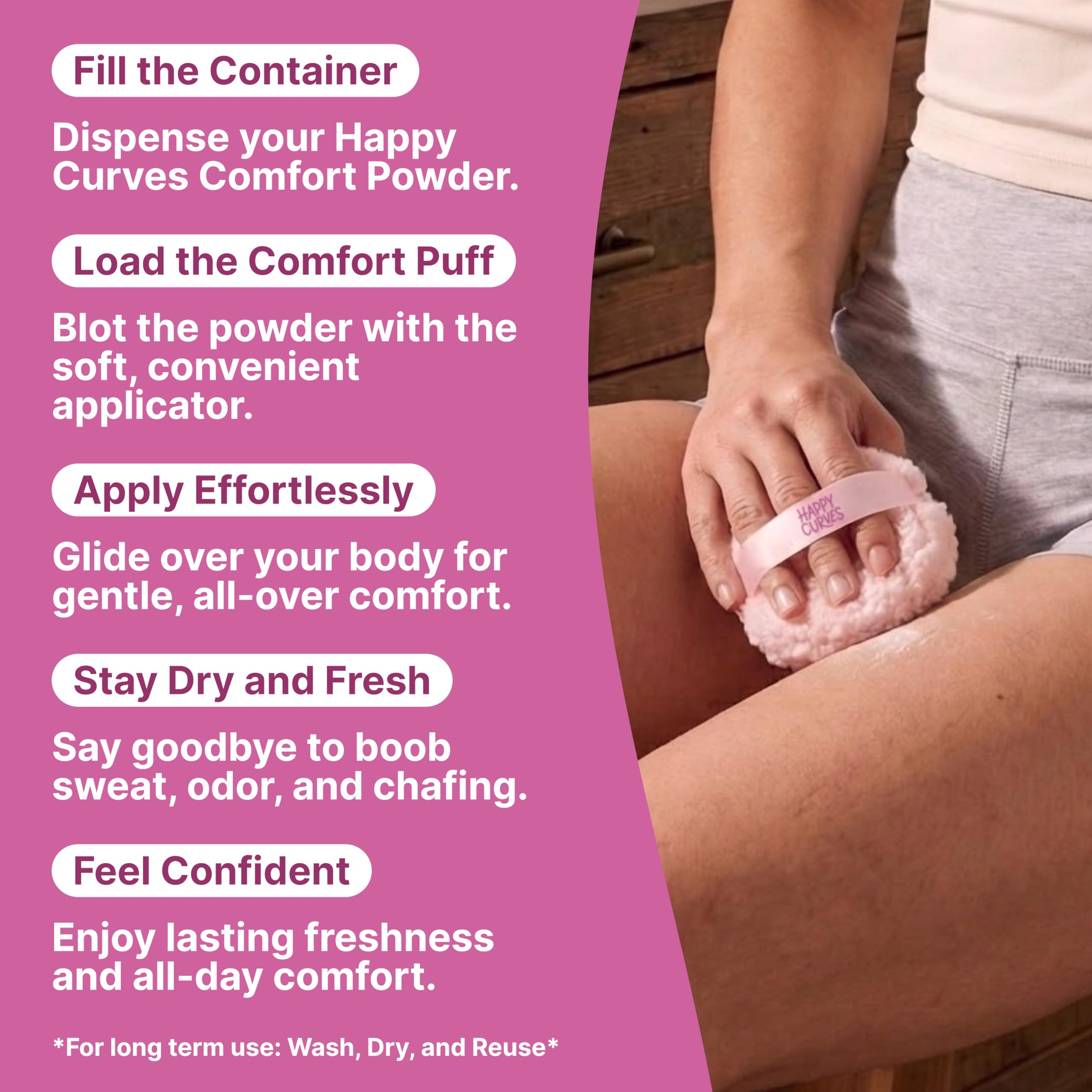 Happy Curves Dusting Powder Puff for All Day Sweat, Odor, & Chafe Defense, Body Powder Applicator (Powder Sold Separately)