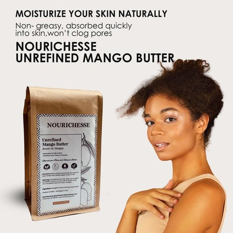 Nourichesse Unrefined Mango Butter - 1LB (16oz) Block, 100% Pure Raw Mango Butter
