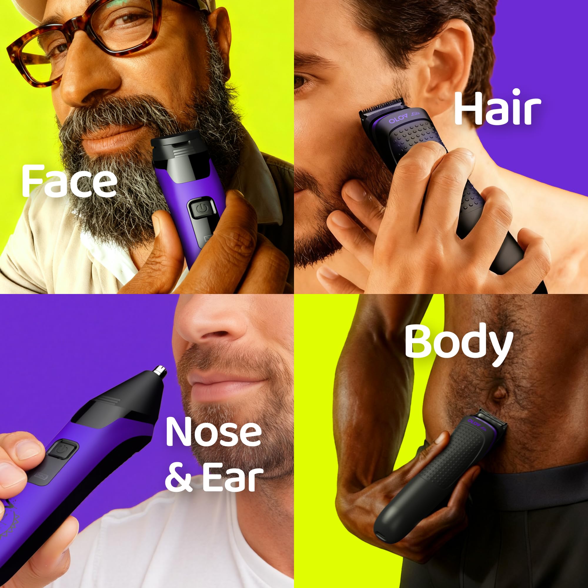 OLOV LITE Electric Beard Trimmer for Men,Nose Hair Trimmer &Men‘s Electric Razor 10-in-1 Grooming Kit Cordless Shaver Gift-Ready for Men(Purple)
