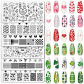 Whaline 6Pcs St. Patrick's Day Valentine Nail Art Stamping Plates Kit Love Heart Spring Shamrock Image Stamp Templates Nail Art Plates Set for DIY Print Manicure Salon Design