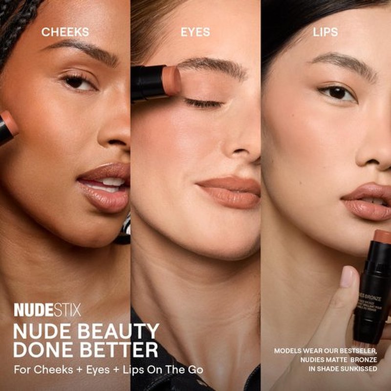 Nudestix Nudies Bronze All Over Matte Bronzing Stick – 3-in-1 Cream Bronzer for Cheeks, Eyes & Lips with Built-In Brush | Natural Contour & Sun-Kissed Glow | Vegan, Long-Wear Makeup (Sunkissed)
