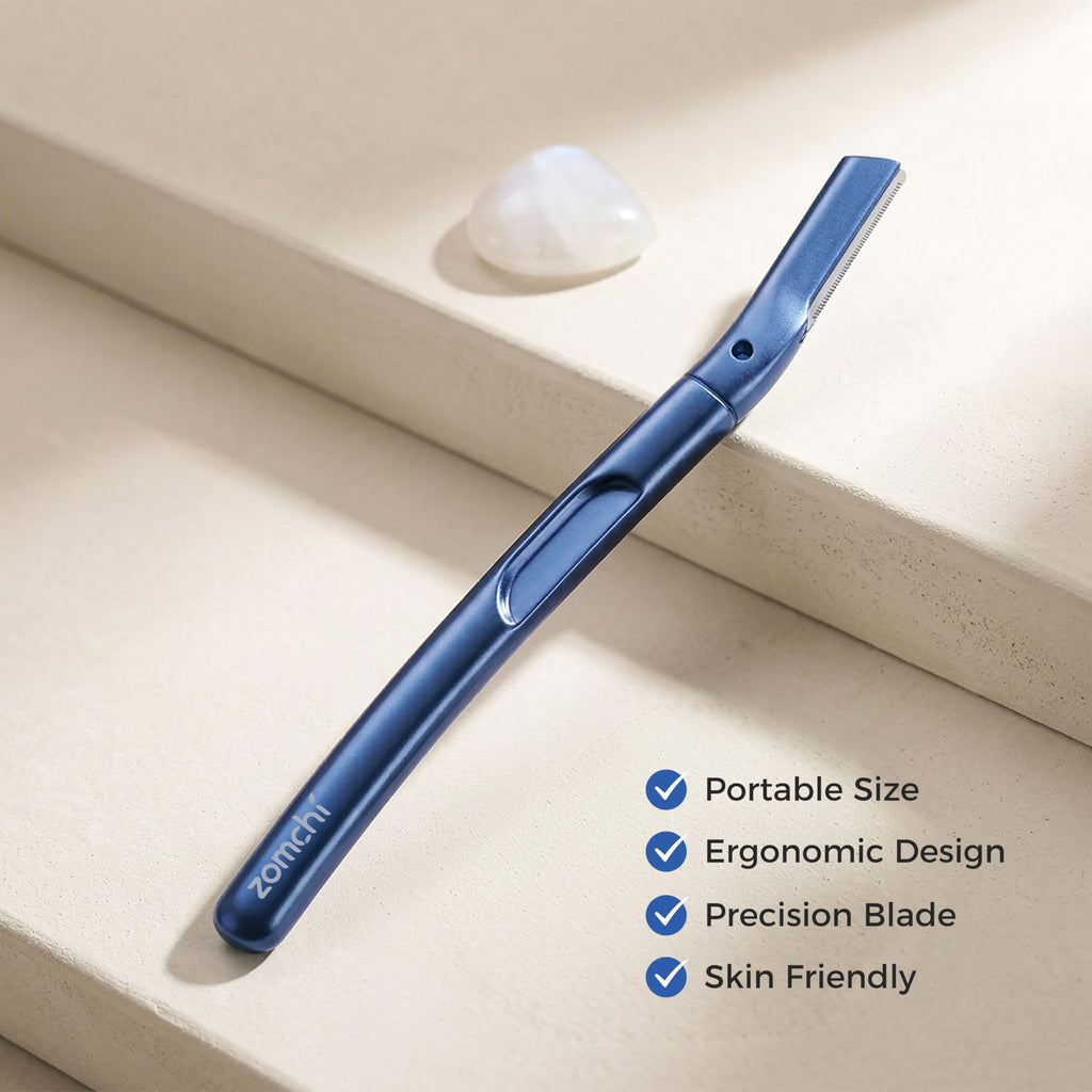ZOMCHI Dermaplane Razor, Eyebrow Razor and Face Razors for Women & Men, Reusable Eyebrow Trimmer with 11 Blades, Eyebrow Shaver with Protective Silicone Cap - Matte Blue